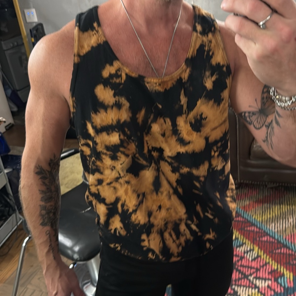 One of a kind, custom, tie-dyed, tank top, black and orange size large